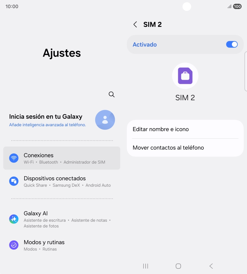 Pulsa el indicador para activar o desactivar el uso de la línea móvil (SIM). Pulsa el indicador para activar o desactivar el uso de la línea móvil (SIM).