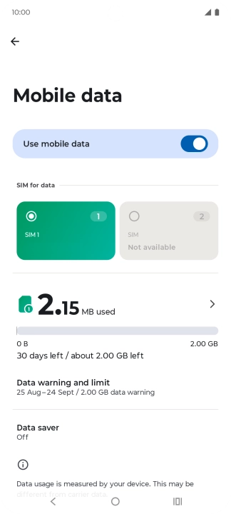 The total data usage is displayed. The total data usage is displayed.
