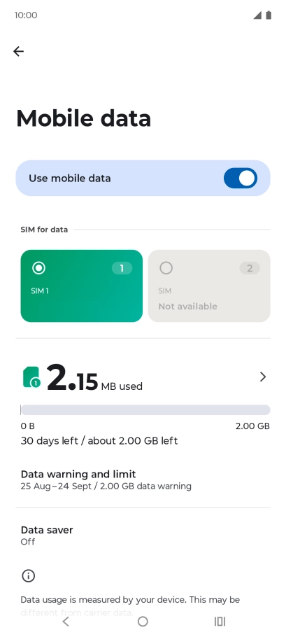 The total data usage is displayed. The total data usage is displayed.