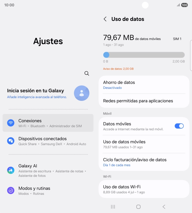 El consumo total de datos se visualiza ahora en la pantalla. El consumo total de datos se visualiza ahora en la pantalla.