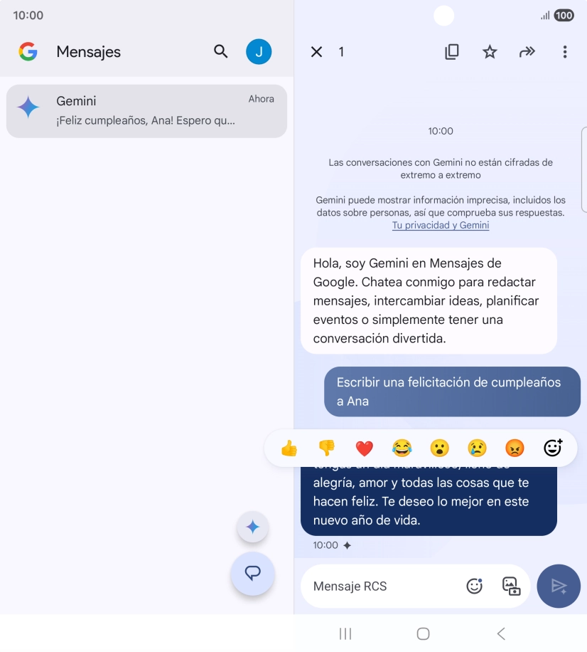 Pulsa la propuesta de texto de Gemini durante unos instantes. Sigue las indicaciones de la pantalla para utilizar el texto propuesto. Pulsa la propuesta de texto de Gemini durante unos instantes. Sigue las indicaciones de la pantalla para utilizar el texto propuesto.