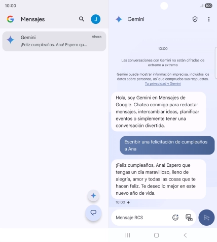 La propuesta de texto de Gemini se visualiza ahora en la pantalla. La propuesta de texto de Gemini se visualiza ahora en la pantalla.