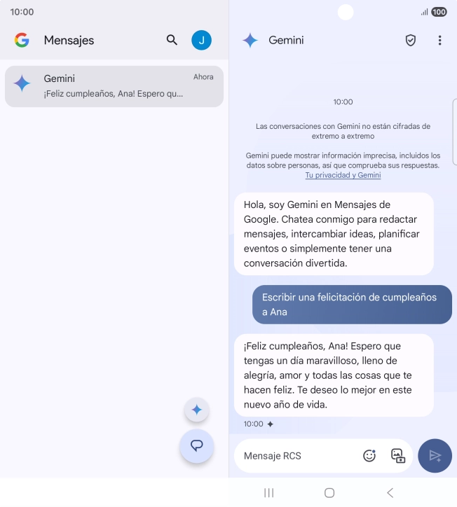 La propuesta de texto de Gemini se visualiza ahora en la pantalla. La propuesta de texto de Gemini se visualiza ahora en la pantalla.