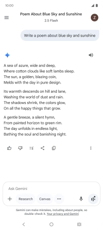 You can ask Gemini to generate a text based on your description. You can ask Gemini to generate a text based on your description.
