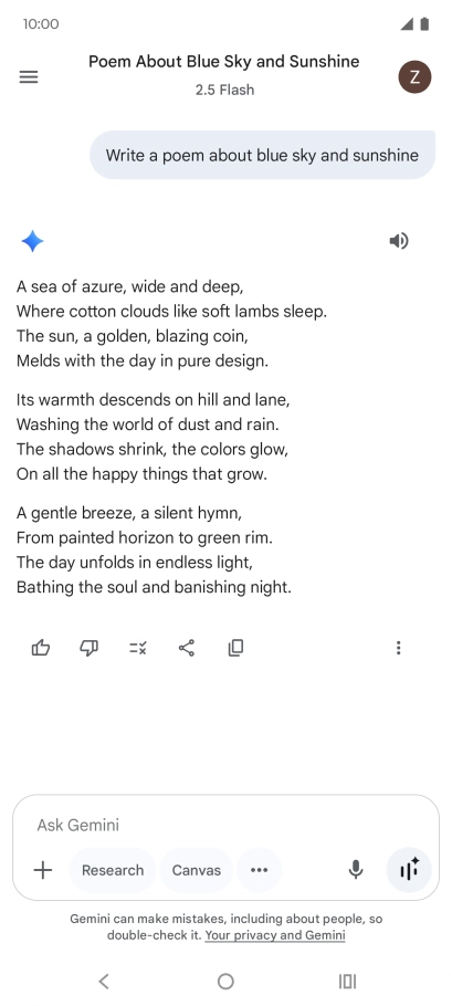 You can ask Gemini to generate a text based on your description. You can ask Gemini to generate a text based on your description.