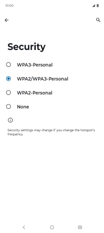 Press WPA3-Personal to password protect your Wi-Fi hotspot. Press WPA3-Personal to password protect your Wi-Fi hotspot.