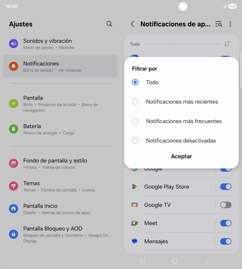 Pulsa el ajuste deseado. Pulsa el ajuste deseado.
