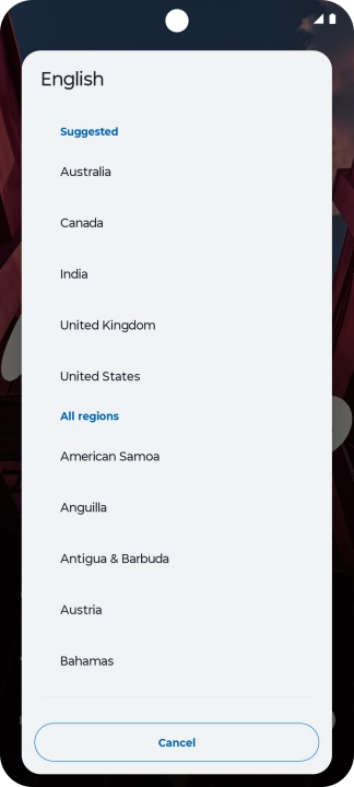 Press the required country or area. Press the required country or area.