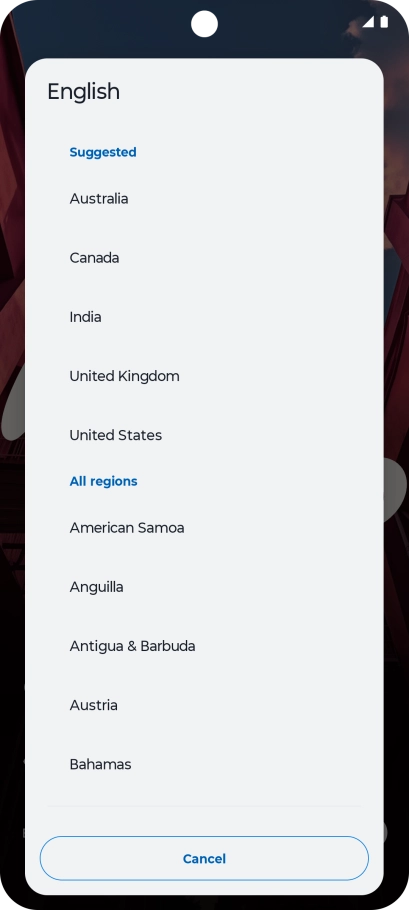 Press the required country or area. Press the required country or area.