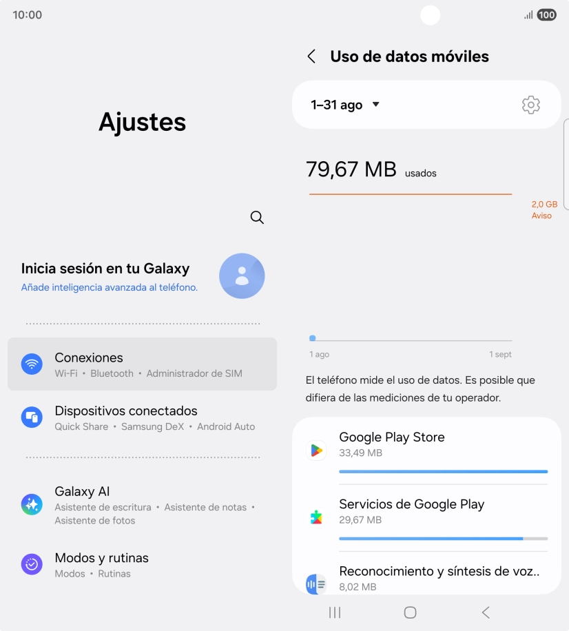 El consumo de datos por cada aplicación aparece bajo el nombre de la aplicación. El consumo de datos por cada aplicación aparece bajo el nombre de la aplicación.