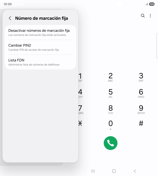 Pulsa Desactivar números de marcación fija. Pulsa Desactivar números de marcación fija.