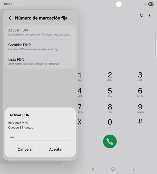 Introduce el código PIN2 y pulsa Aceptar. Introduce el código PIN2 y pulsa Aceptar.