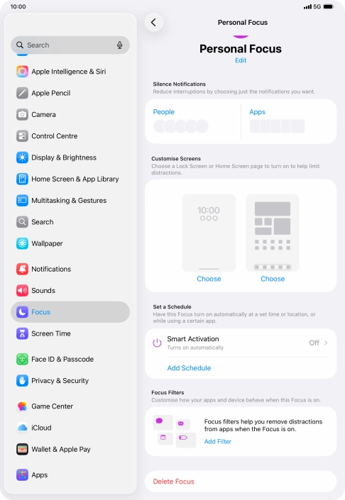 Press People and follow the instructions on the screen to select which contacts you would like to receive calls and notifications from when the selected focus mode is active. Press People and follow the instructions on the screen to select which contacts you would like to receive calls and notifications from when the selected focus mode is active.