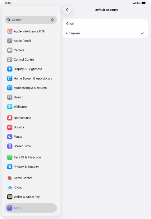 Press the required email account to select the email account as your default account. Press the required email account to select the email account as your default account.