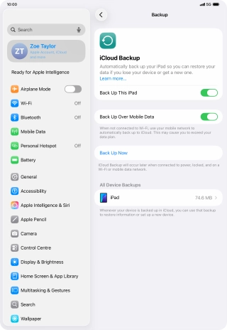 Press Back Up Now and wait while the tablet memory is backed up. Press Back Up Now and wait while the tablet memory is backed up.