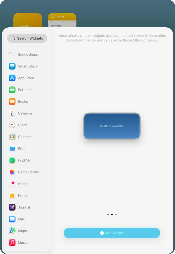 Slide your finger right or left on the screen to select the required widget size. Slide your finger right or left on the screen to select the required widget size.