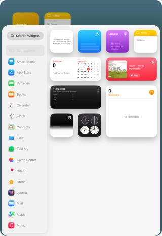 Press the required widget. Press the required widget.