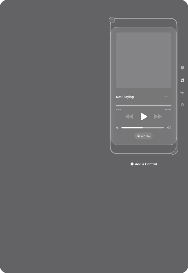 Press the remove icon on the required function to remove it from Control Centre. Press the remove icon on the required function to remove it from Control Centre.