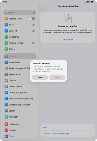 Press Reset. Wait a moment while the factory default settings are restored. Follow the instructions on the screen to set up your tablet and prepare it for use. Press Reset. Wait a moment while the factory default settings are restored. Follow the instructions on the screen to set up your tablet and prepare it for use.
