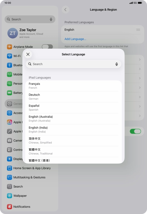 Press the required language. Press the required language.
