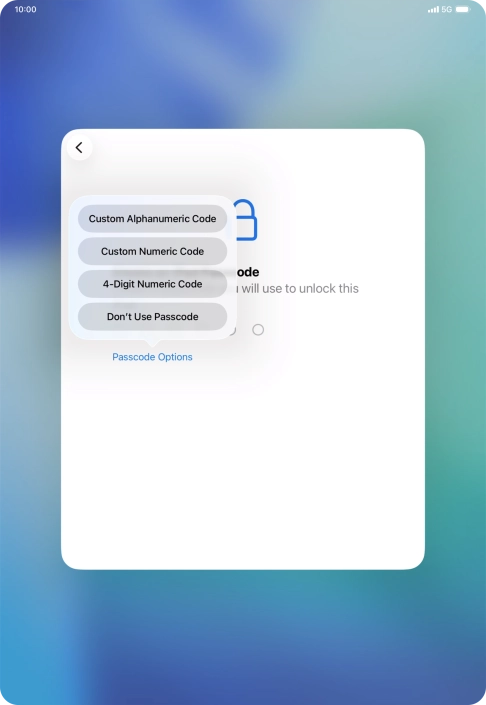 Follow the instructions on the screen to turn on use of lock code or press Don't Use Passcode. Follow the instructions on the screen to turn on use of lock code or press Don't Use Passcode.