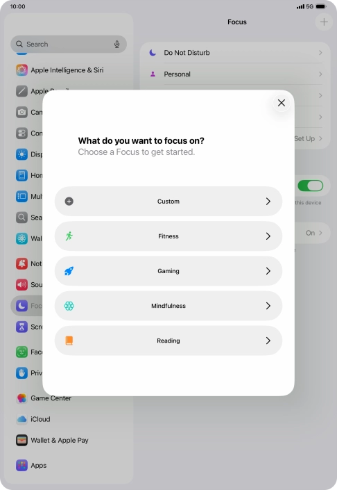 Press the required focus mode and follow the instructions on the screen to add the selected focus mode. Press the required focus mode and follow the instructions on the screen to add the selected focus mode.