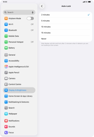Press the required setting. Press the required setting.