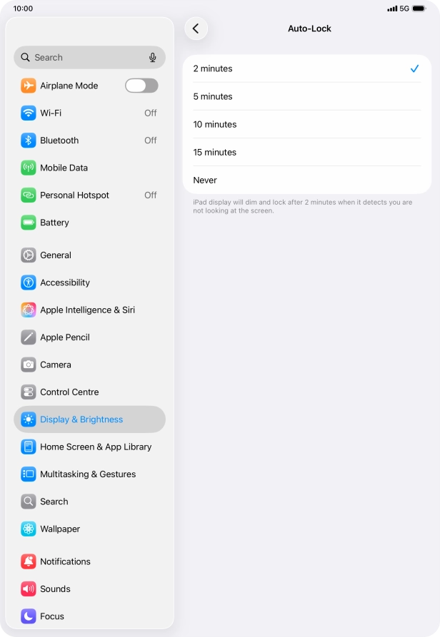 Press the required setting. Press the required setting.