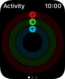 The screen will tell you how far you are from completing your daily activity goals. When the coloured rings are closed, you've reached the goals of your daily activity. The screen will tell you how far you are from completing your daily activity goals. When the coloured rings are closed, you've reached the goals of your daily activity.