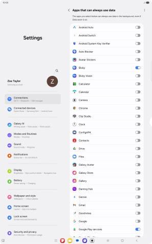 Press the indicators next to the required apps to turn the function on or off. Press the indicators next to the required apps to turn the function on or off.