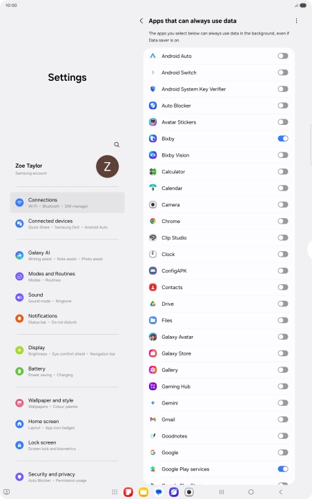 Press the indicators next to the required apps to turn the function on or off. Press the indicators next to the required apps to turn the function on or off.