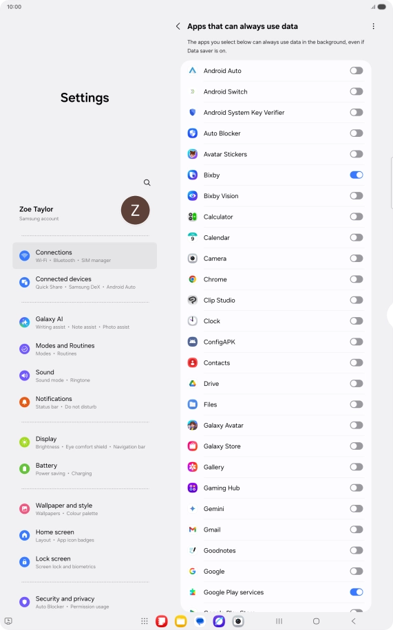 Press the indicators next to the required apps to turn the function on or off. Press the indicators next to the required apps to turn the function on or off.