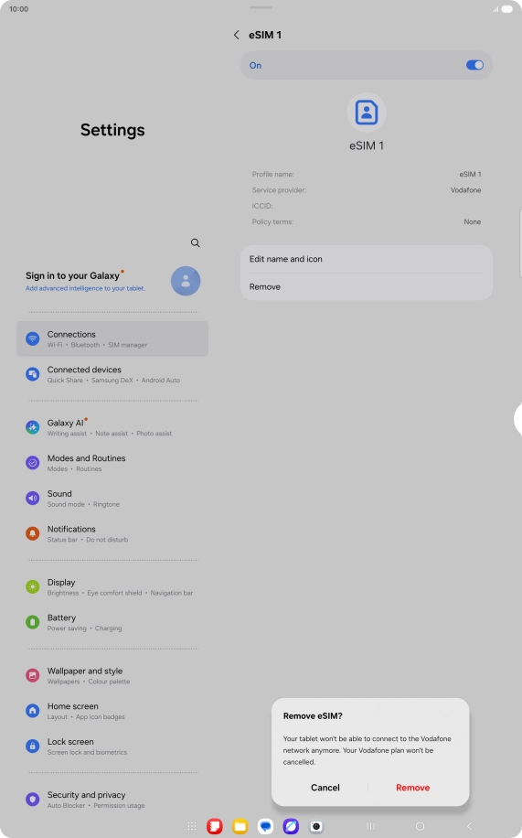 Press Remove and follow the instructions on the screen to delete your eSIM. Press Remove and follow the instructions on the screen to delete your eSIM.