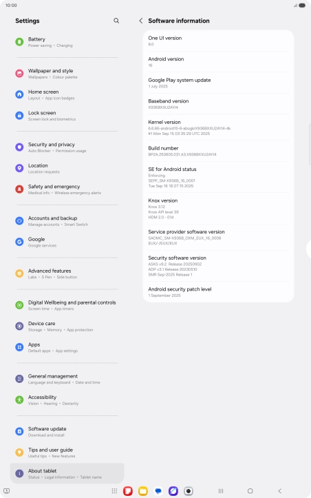 Your tablet's software version is displayed below Android version. Your tablet's software version is displayed below Android version.