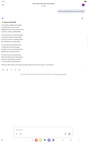 You can ask Gemini to generate a text based on your description. You can ask Gemini to generate a text based on your description.