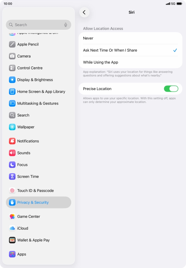 Press the required setting to turn the function on or off. Press the required setting to turn the function on or off.