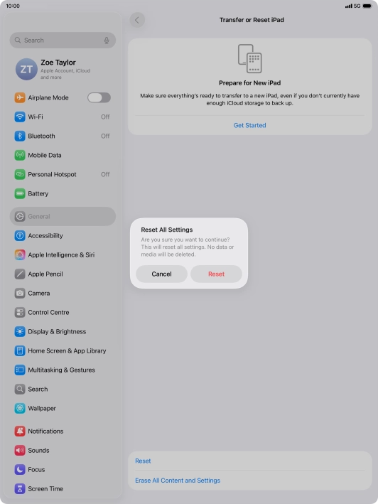 Press Reset. Wait a moment while the factory default settings are restored. Follow the instructions on the screen to set up your tablet and prepare it for use. Press Reset. Wait a moment while the factory default settings are restored. Follow the instructions on the screen to set up your tablet and prepare it for use.