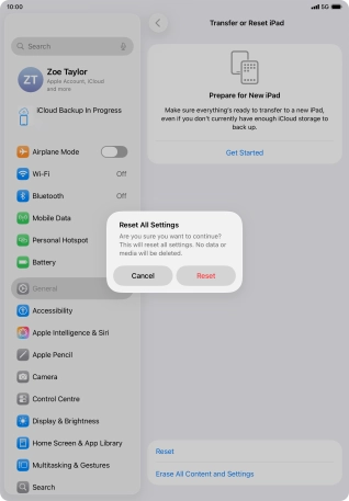 Press Reset. Wait a moment while the factory default settings are restored. Follow the instructions on the screen to set up your tablet and prepare it for use. Press Reset. Wait a moment while the factory default settings are restored. Follow the instructions on the screen to set up your tablet and prepare it for use.