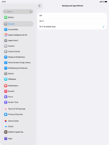 To turn off background refresh of apps, press Off. To turn off background refresh of apps, press Off.
