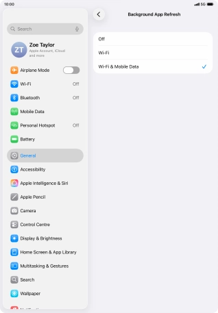 To turn off background refresh of apps, press Off. To turn off background refresh of apps, press Off.