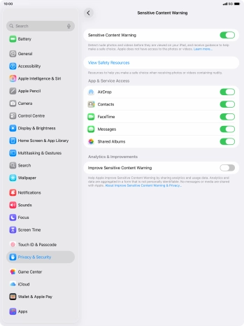 Press the indicators next to the required applications to turn the function on or off. Press the indicators next to the required applications to turn the function on or off.