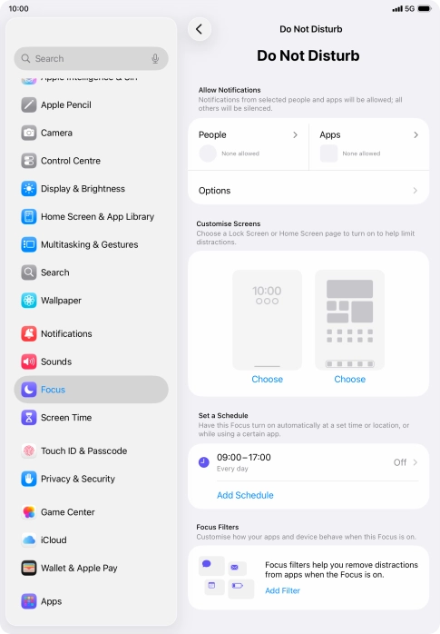 Press People and follow the instructions on the screen to select which contacts you would like to receive calls and notifications from when Do Not Disturb is turned on. Press People and follow the instructions on the screen to select which contacts you would like to receive calls and notifications from when Do Not Disturb is turned on.