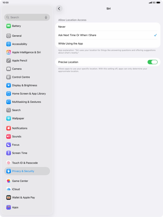Press the required setting to turn the function on or off. Press the required setting to turn the function on or off.