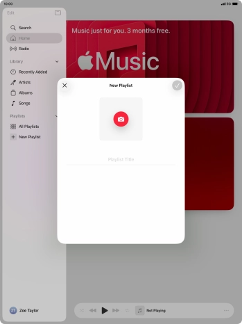 Press the text input field and key in a name for the playlist. Press the text input field and key in a name for the playlist.