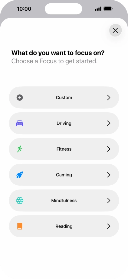 Press the required focus mode and follow the instructions on the screen to add the selected focus mode. Press the required focus mode and follow the instructions on the screen to add the selected focus mode.