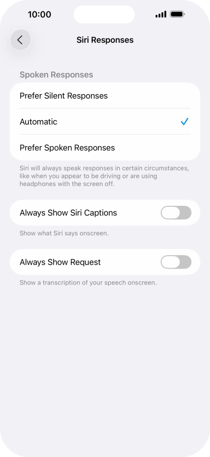 Press the required setting. Press the required setting.