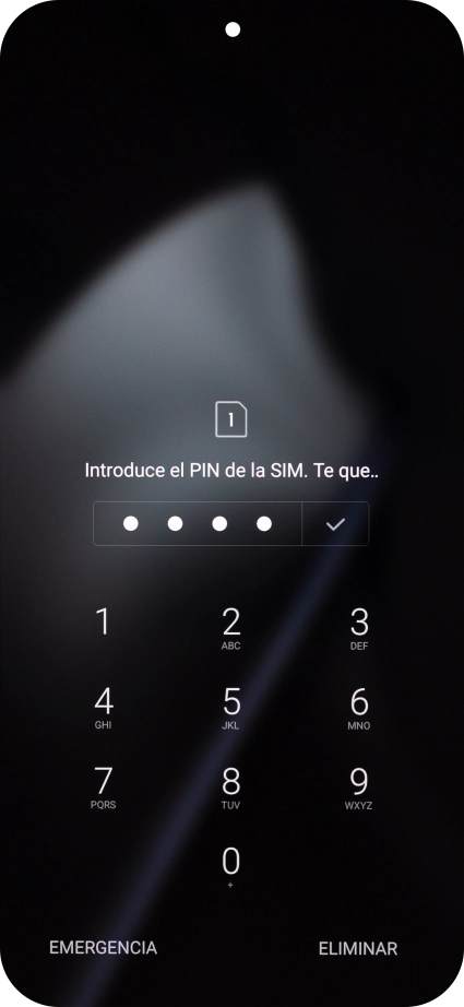 Si es necesario desbloquear la tarjeta SIM, introduce el código PIN y pulsa el icono de aceptar. Si es necesario desbloquear la tarjeta SIM, introduce el código PIN y pulsa el icono de aceptar.