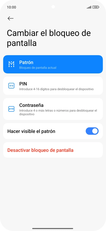 Pulsa Desactivar bloqueo de pantalla e introduce el código de seguridad extra que has creado anteriormente. Pulsa Desactivar bloqueo de pantalla e introduce el código de seguridad extra que has creado anteriormente.