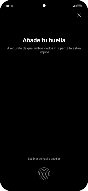 Sigue las indicaciones de la pantalla para crear una huella digital como código de seguridad. Sigue las indicaciones de la pantalla para crear una huella digital como código de seguridad.