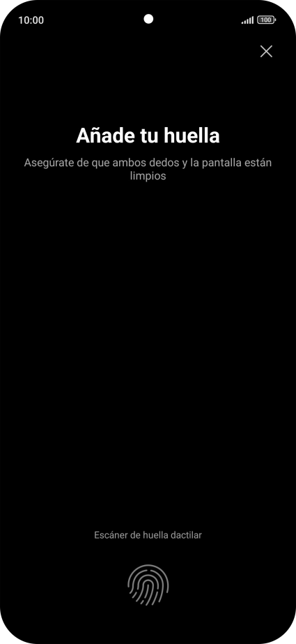 Sigue las indicaciones de la pantalla para crear una huella digital como código de seguridad. Sigue las indicaciones de la pantalla para crear una huella digital como código de seguridad.
